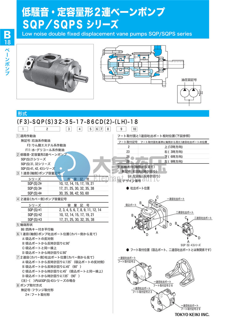 东京计器SQP系列双联叶片泵技术参数