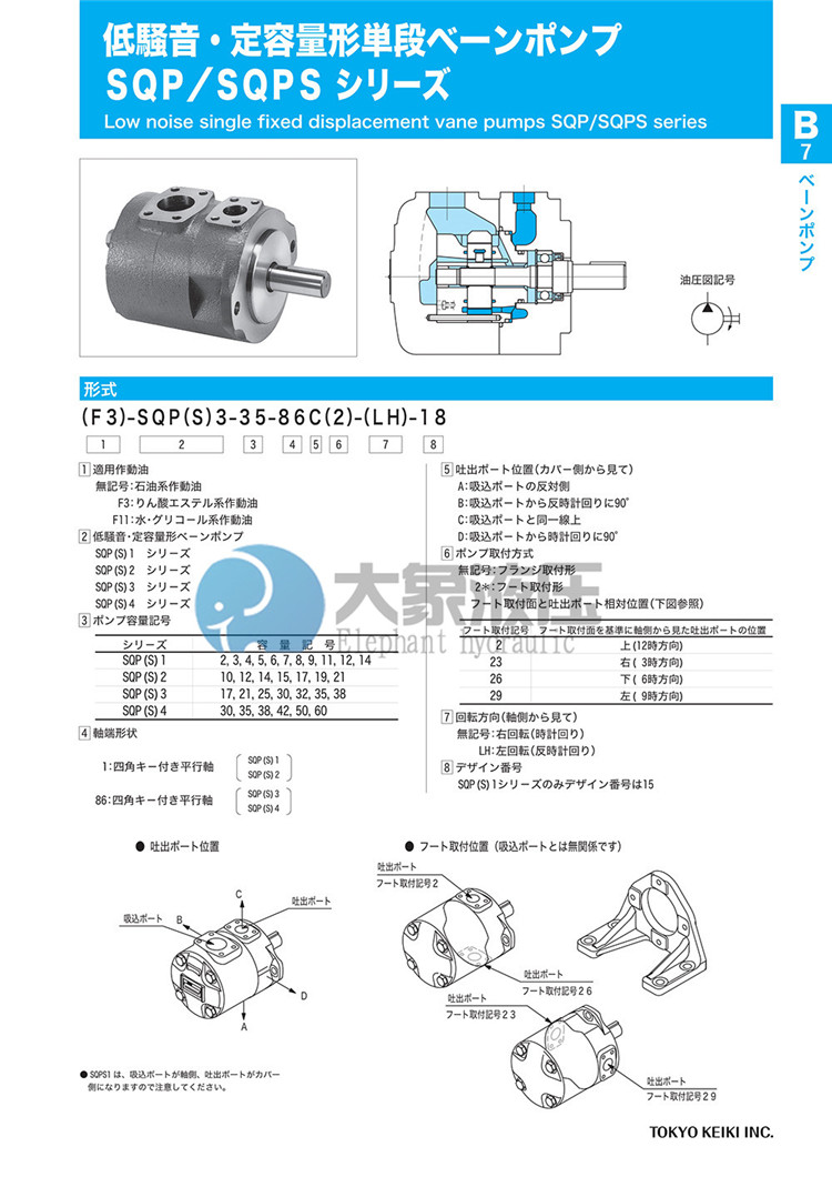 东京计器SQP系列单联叶片泵技术参数